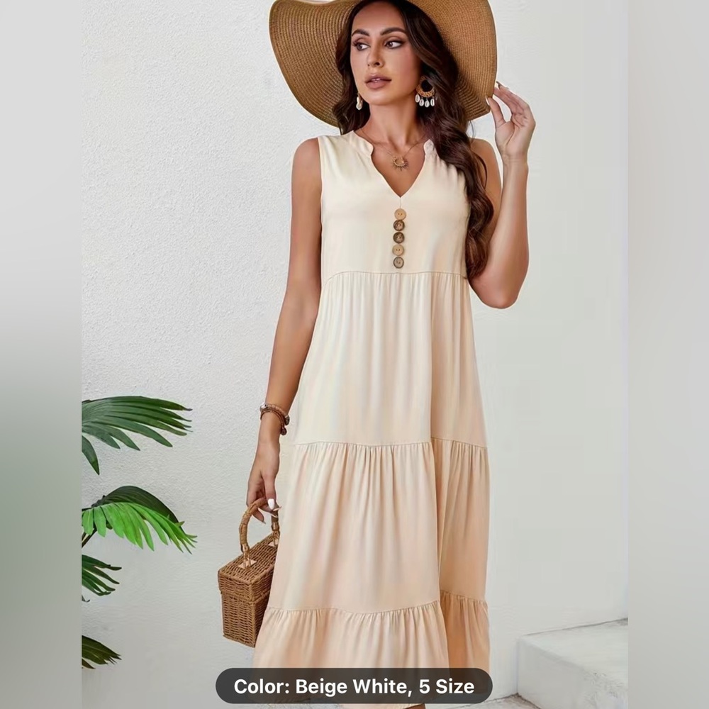Ruched Solid Dress, Casual Sleeveless V Neck Tank Dress, Women's Clothing